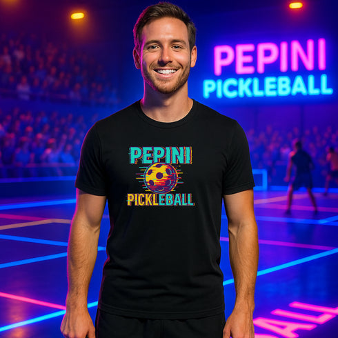 Pepini Pickleball Retro Neon Logo Tee - Blackout Series
