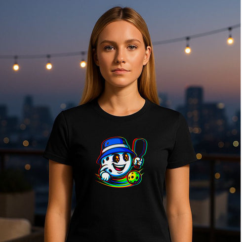Retro Pickleball Player Cartoon Graphic T-Shirt β Blackout Series