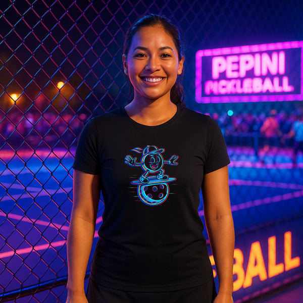 Neon Pickleball Surfer Glitch Graphic T-Shirt – Blackout Series