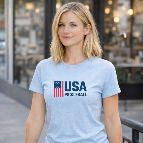 USA Patriotic Pickleball Flag T-Shirt – American Graphic Unisex Tee