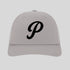 Gray cap with a black letter 'P' on a light gray background