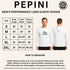 Pepini men's performance long sleeve hoodie with size chart and measurement guide.