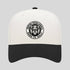 White and black cap with a pickleball logo on a gray background