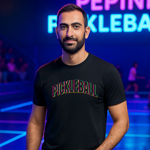Curved Pickleball Neon Glitch Graphic T-Shirt – Blackout Series