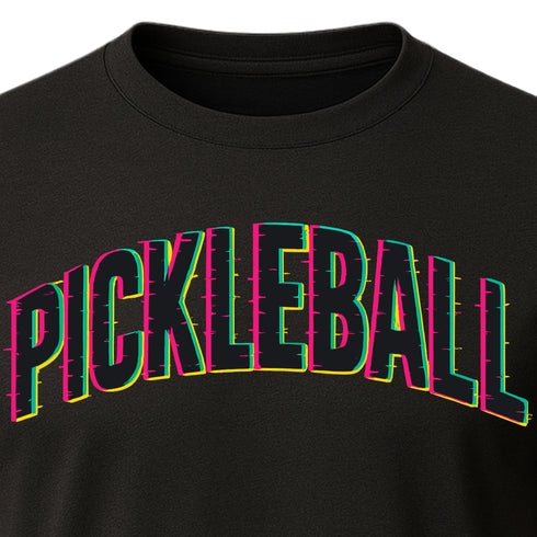 Curved Pickleball Neon Glitch Graphic T-Shirt – Blackout Series