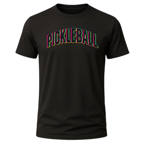 Curved Pickleball Neon Glitch Graphic T-Shirt – Blackout Series