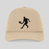 Beige cap with black silhouette of a person playing badminton on a light gray background