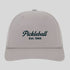 Gray cap with 'Pickleball Est. 1965' text on a light gray background