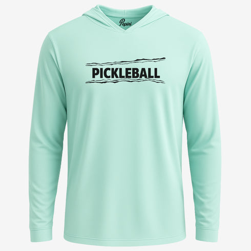 Mint green hoodie with 'Pickleball' text on a white background