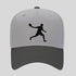 Gray cap with black silhouette of a person playing baseball on a light gray background