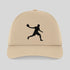 Beige cap with black silhouette of a person playing sports on a light gray background