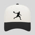 Baseball cap with black silhouette of a player on a white background