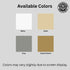 Color swatches of white, kahki, gray, and coyote brown with a brand logo at the top.