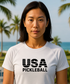 USA Pickleball Strips & Stars | Short Sleeve Performance Tee by Pepini Pickleball β white Pickleball T-Shirt front view